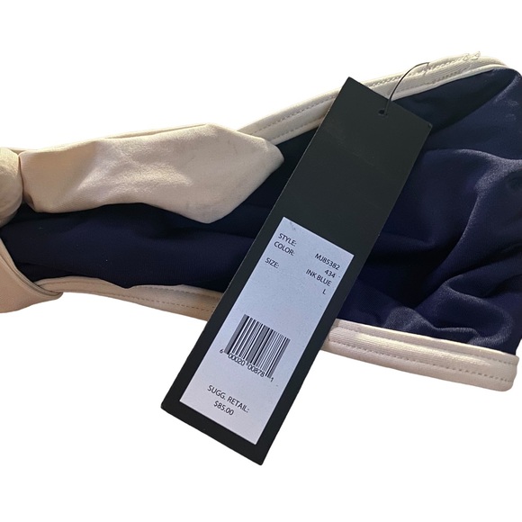 NWT Marc Jacobs Navy Blue White Trim Woodward Solis Bandeau Bra Bikini Large - Picture 2 of 5